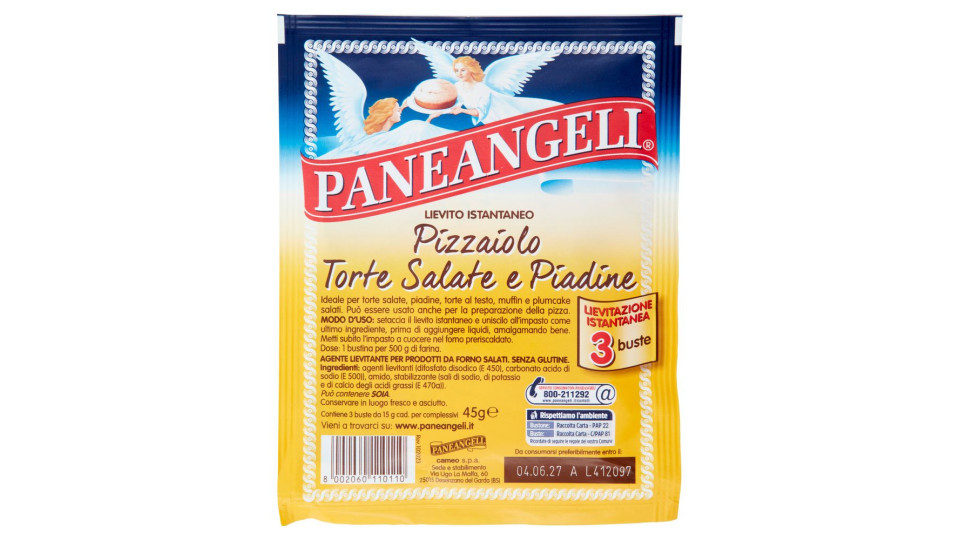 PANEANGELI Lievito Istantaneo Pizzaiolo Torte Salate e Piadine 3 x 15 g