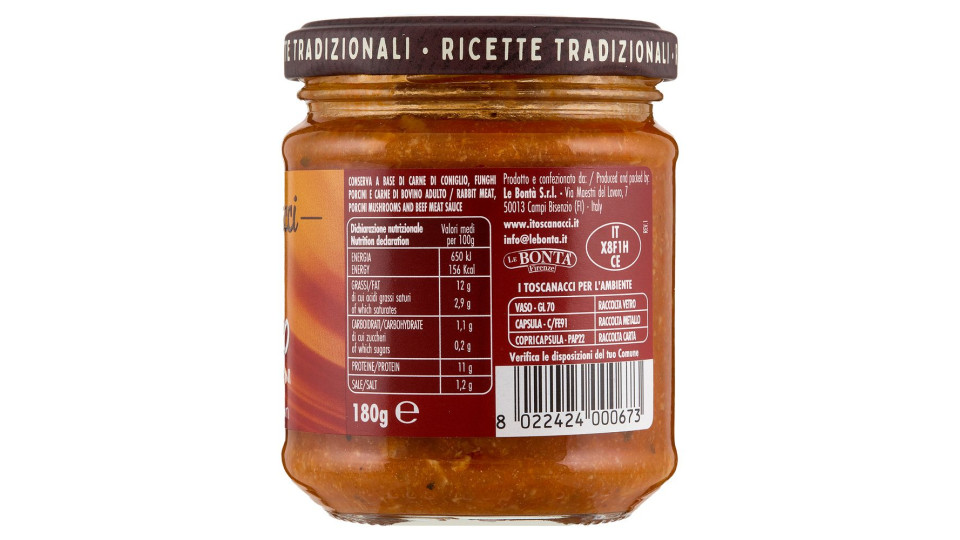 i toscanacci Ragù di Coniglio con Funghi Porcini 180 g
