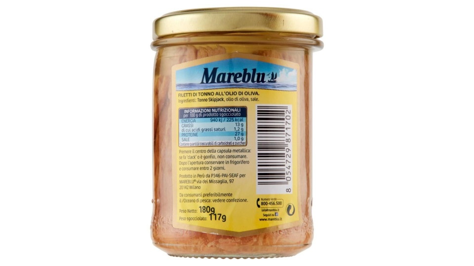 Mareblu VeroSapore Filetti di Tonno in Olio Extra Vergine d'Oliva 180 g