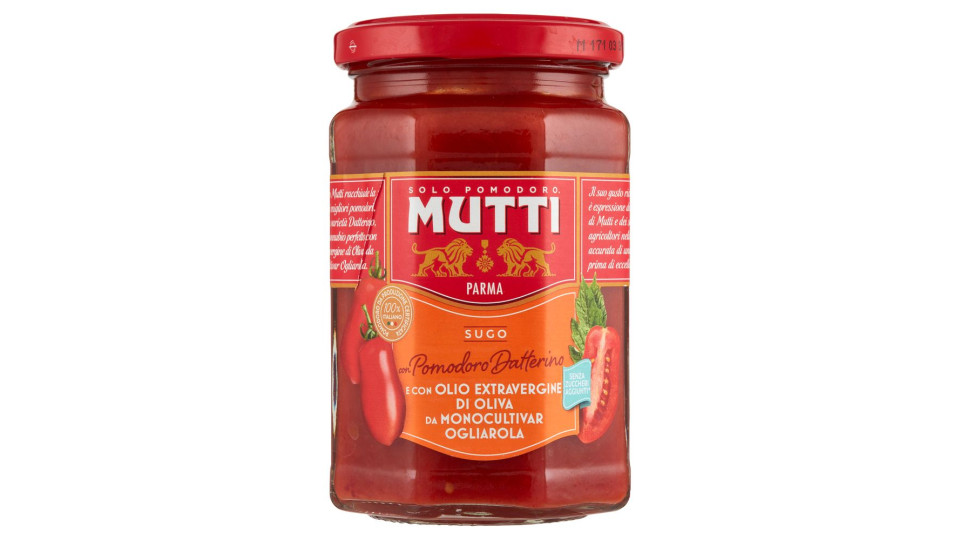 Mutti Sugo con Pomodoro Datterino e con Olio Extravergine di Oliva da Moonocultivar Ogliarola 280 g