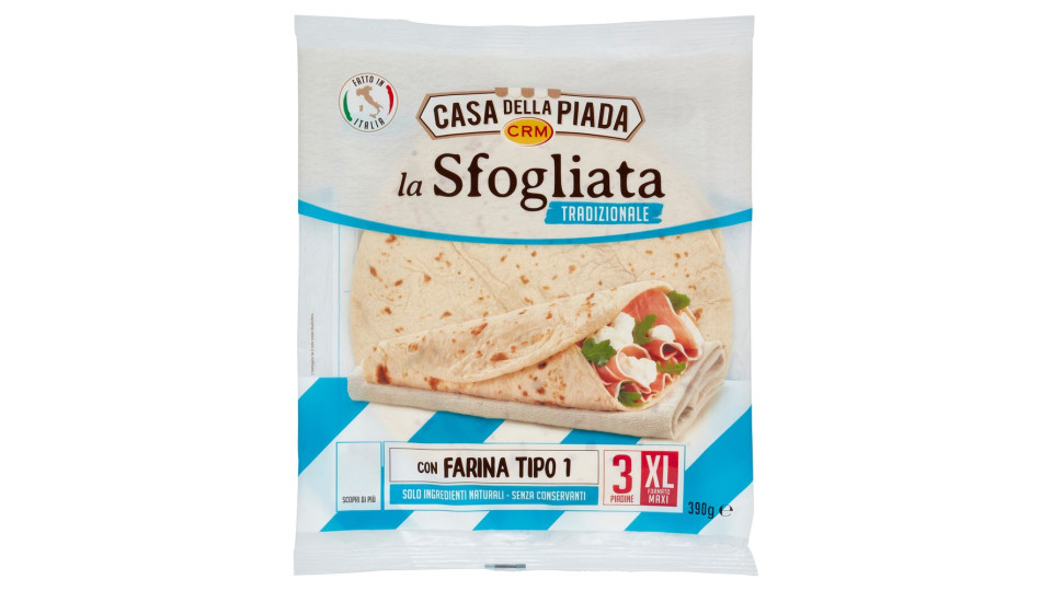 Casa della Piada la Sfogliata Tradizionale Formato Maxi XL 3 Piadine 390 g