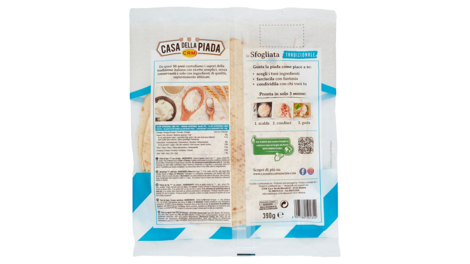 Casa della Piada la Sfogliata Tradizionale Formato Maxi XL 3 Piadine 390 g