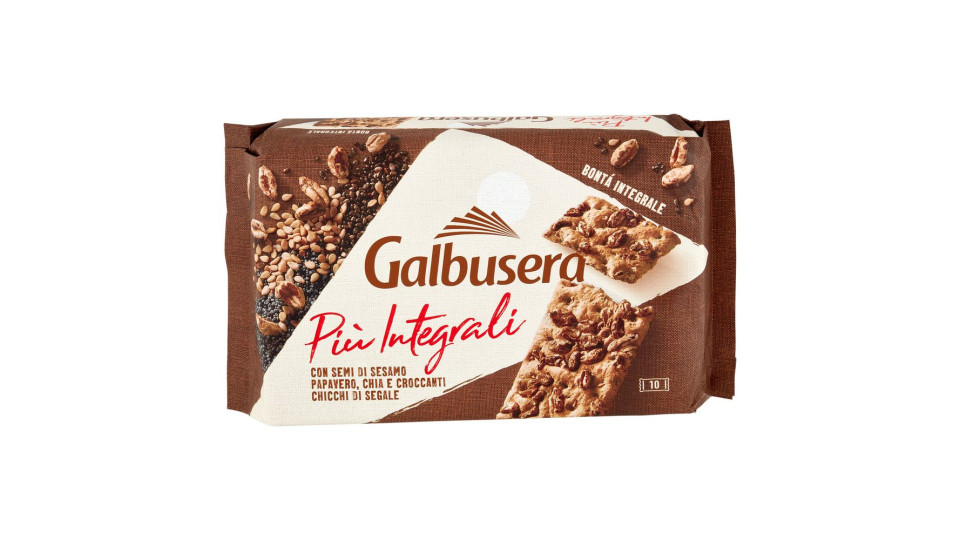 Galbusera Più Integrali con Semi di Sesamo, Papavero, Chia e Croccanti Chicchi di Segale 10 x 38 g