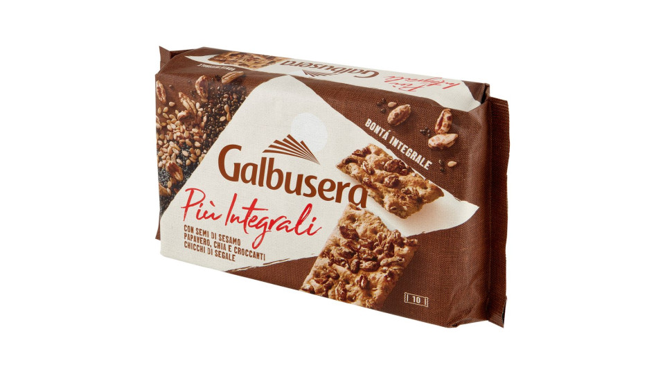 Galbusera Più Integrali con Semi di Sesamo, Papavero, Chia e Croccanti Chicchi di Segale 10 x 38 g