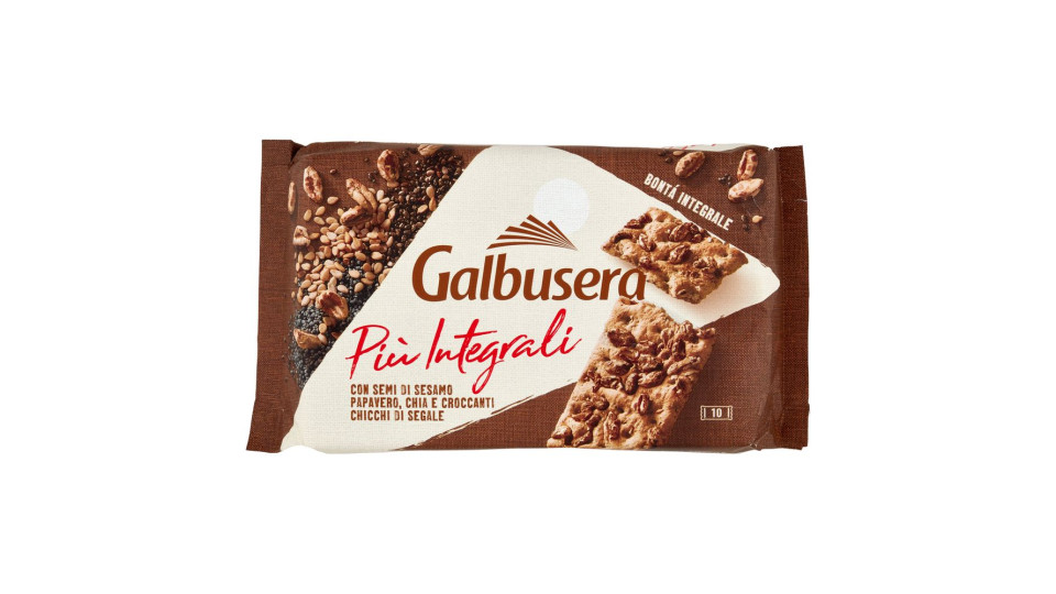 Galbusera Più Integrali con Semi di Sesamo, Papavero, Chia e Croccanti Chicchi di Segale 10 x 38 g