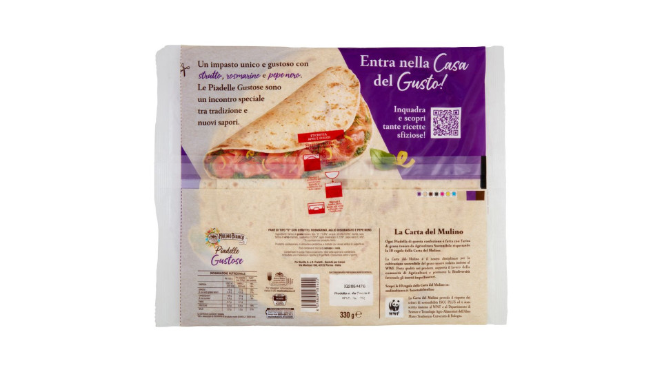 Mulino Bianco Piadelle Gustose Impasto con Strutto, Rosmarino e Pepe Nero 3pz 330 g