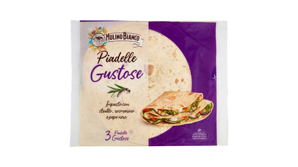 Mulino Bianco Piadelle Gustose Impasto con Strutto, Rosmarino e Pepe Nero 3pz 330 g