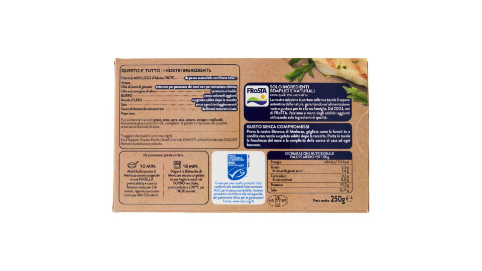 FRoSTA 2 Bistecche di Merluzzo Olio Extravergine di Oliva e Rucola 250 g