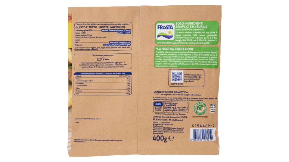 FRoSTA i Contorni Ortolano Zucchine, Patate, Carote Surgelato 400 g