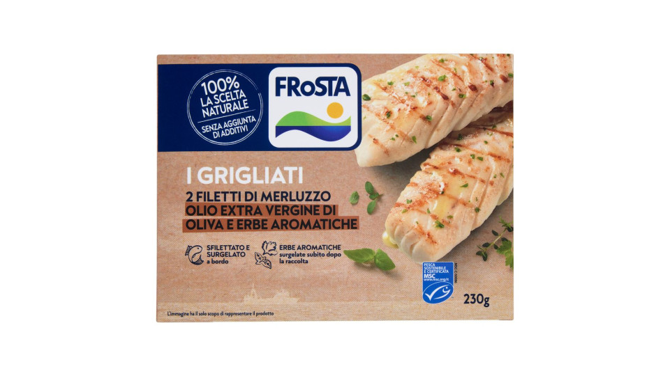 FRoSTA i Grigliati 2 Filetti di Merluzzo Olio Extra Vergine di Oliva e Erbe Aromatiche 230 g