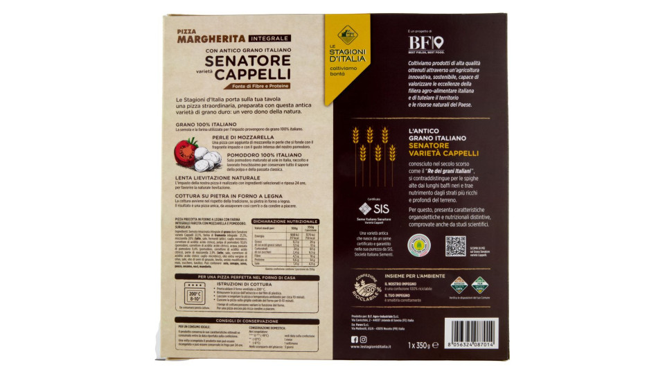 Le Stagioni d'Italia Pizza Margherita Integrale Senatore varietà Cappelli 350 g
