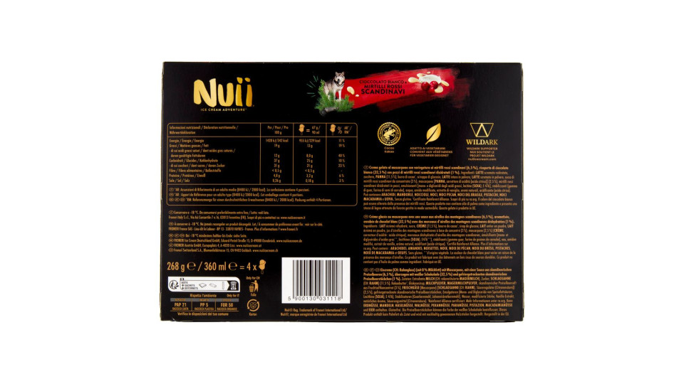 NUII Cioccolato Bianco e Mirtilli Rossi Scandinavi 4x67g