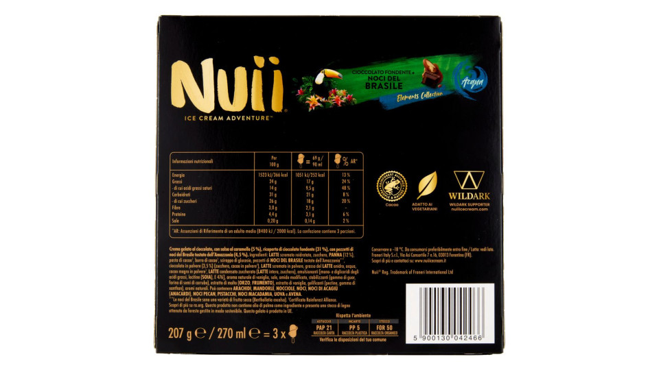 NUII Cioccolato Fondente e Noci del Brasile 3x69g