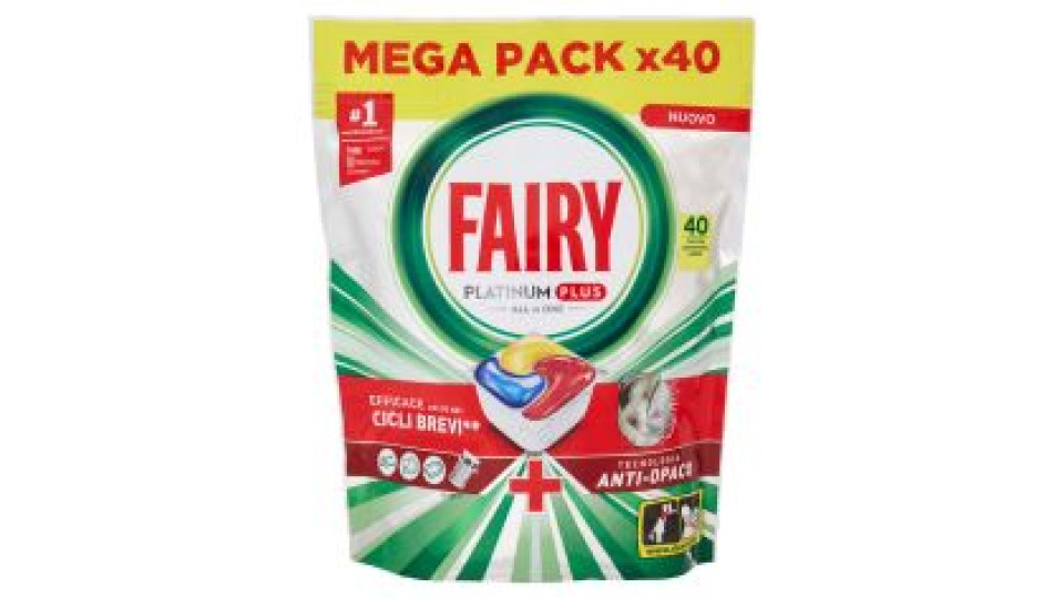 Fairy Pastiglie Lavastoviglie Platinum Plus All in One, Detersivo Piatti Limone, 40 Capsule 620 g