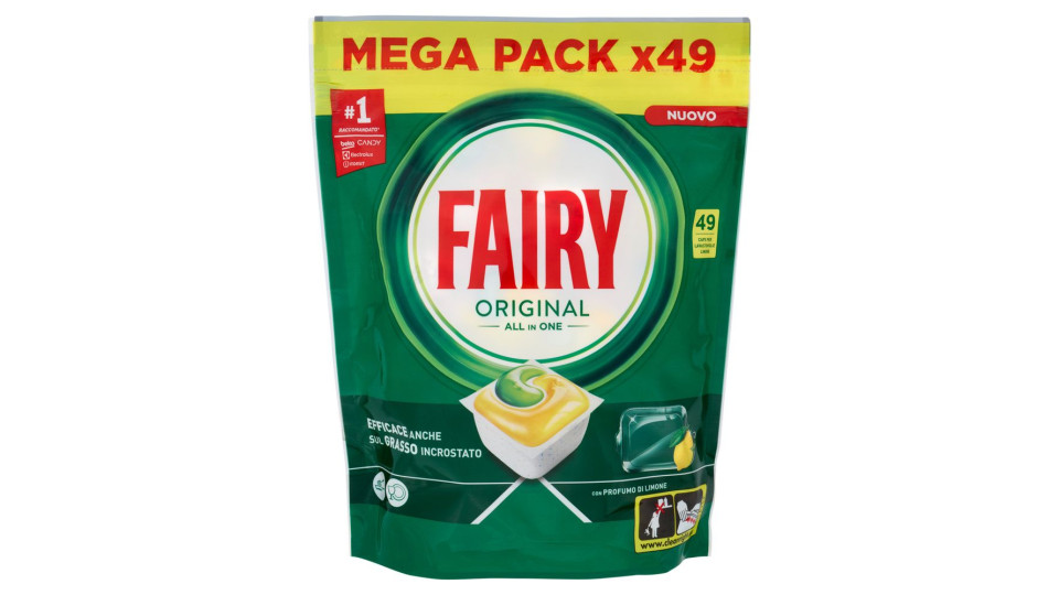 Fairy Pastiglie Lavastoviglie Original All in One, Detersivo Piatti Limone, 49 Capsule 662 g
