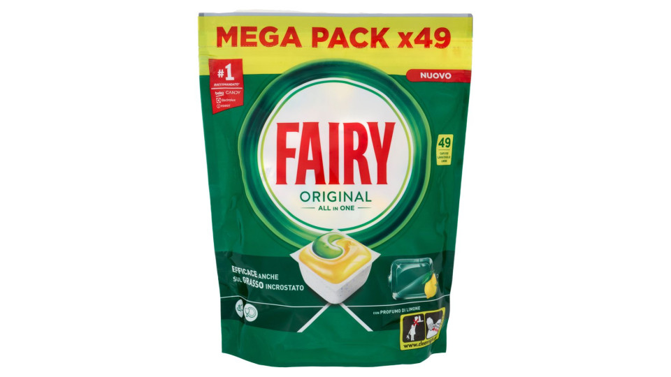 Fairy Pastiglie Lavastoviglie Original All in One, Detersivo Piatti Limone, 49 Capsule 662 g