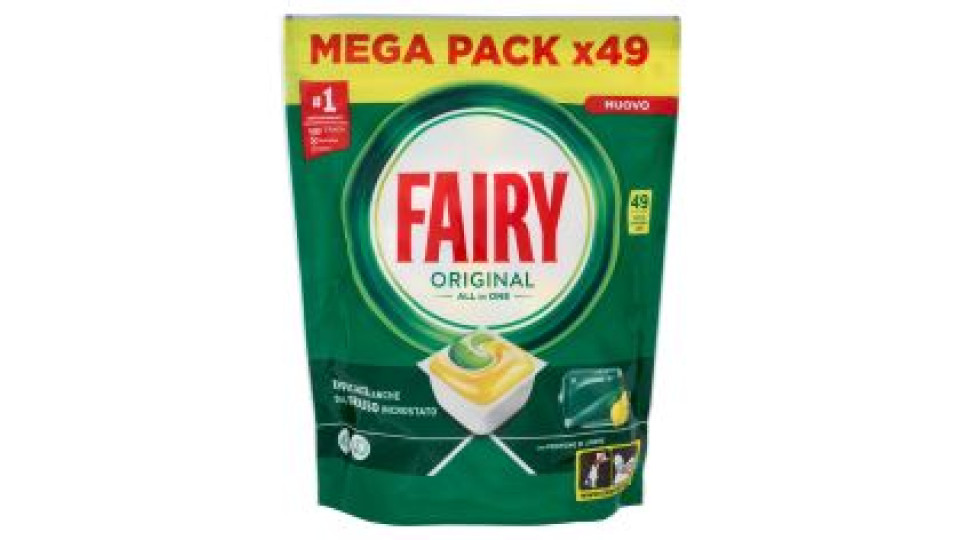 Fairy Pastiglie Lavastoviglie Original All in One, Detersivo Piatti Limone, 49 Capsule 662 g