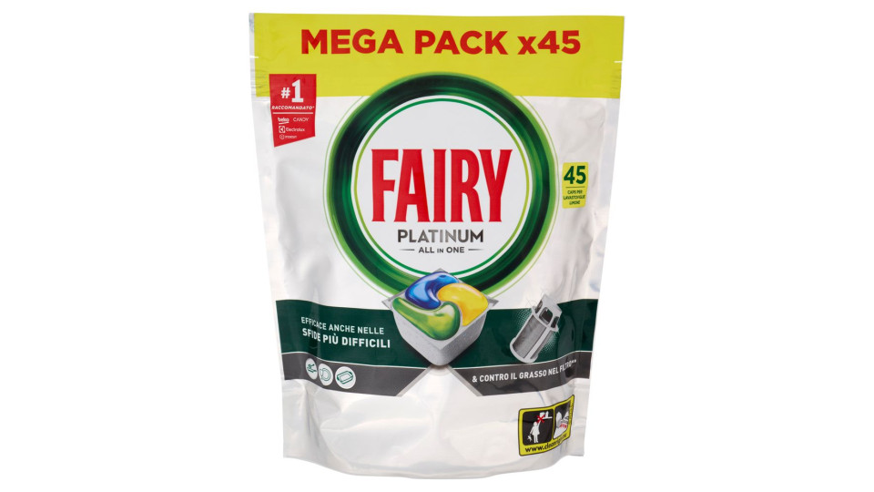 Fairy Pastiglie Lavastoviglie Platinum All in One, Detersivo Piatti Limone, 45 Capsule 671 g