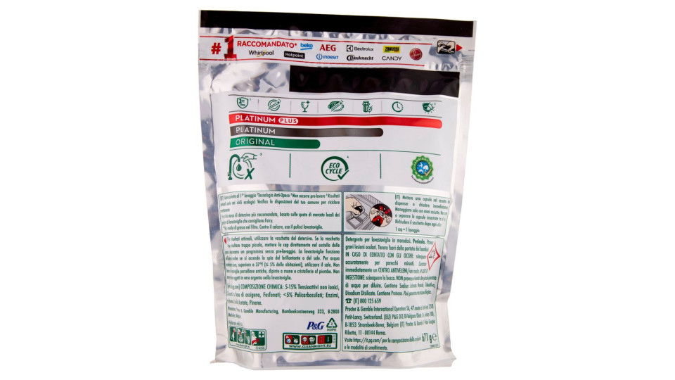 Fairy Pastiglie Lavastoviglie Platinum All in One, Detersivo Piatti Limone, 45 Capsule 671 g