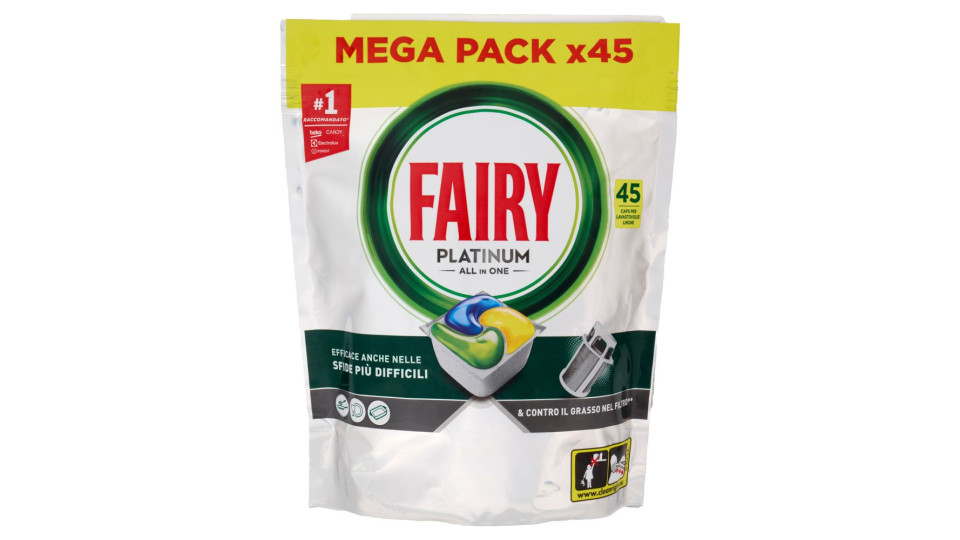 Fairy Pastiglie Lavastoviglie Platinum All in One, Detersivo Piatti Limone, 45 Capsule 671 g