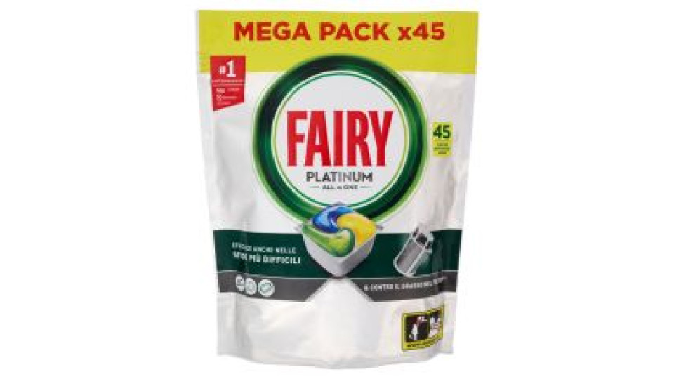 Fairy Pastiglie Lavastoviglie Platinum All in One, Detersivo Piatti Limone, 45 Capsule 671 g