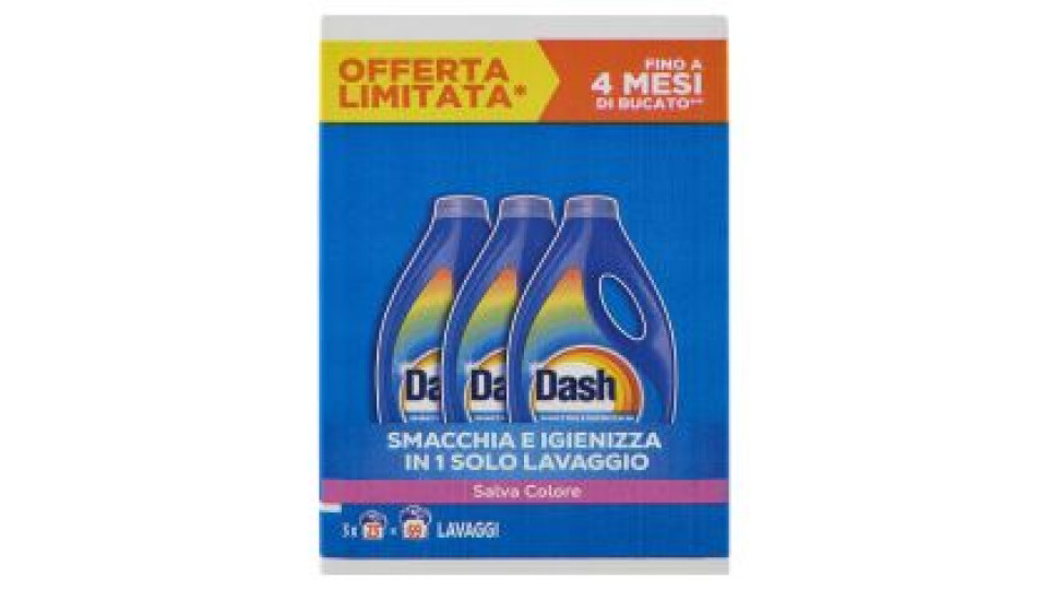 Dash Detersivo Liquido Lavatrice, Salvacolore, 3x21 Lavaggi=63 Lavaggi 3x1050ml