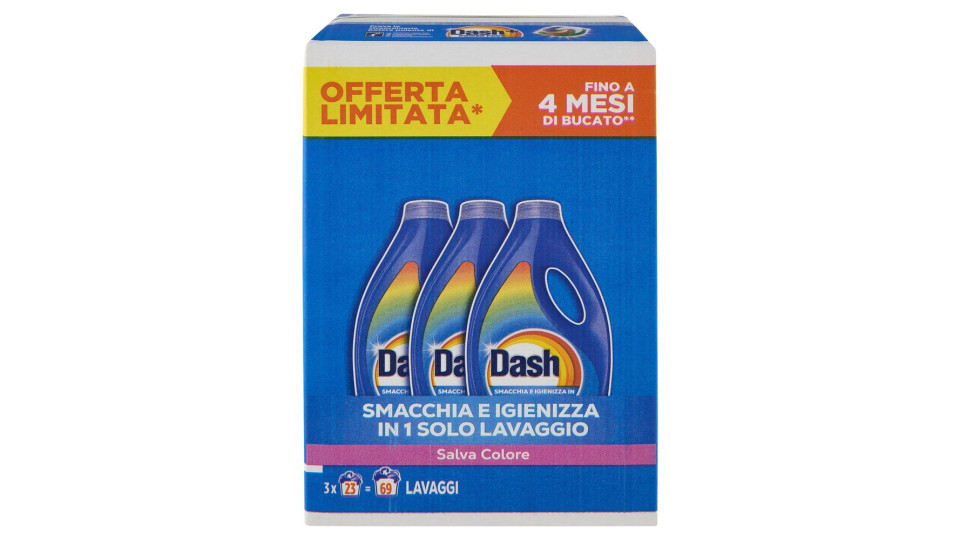 Dash Detersivo Liquido Lavatrice, Salvacolore, 3x21 Lavaggi=63 Lavaggi 3x1050ml