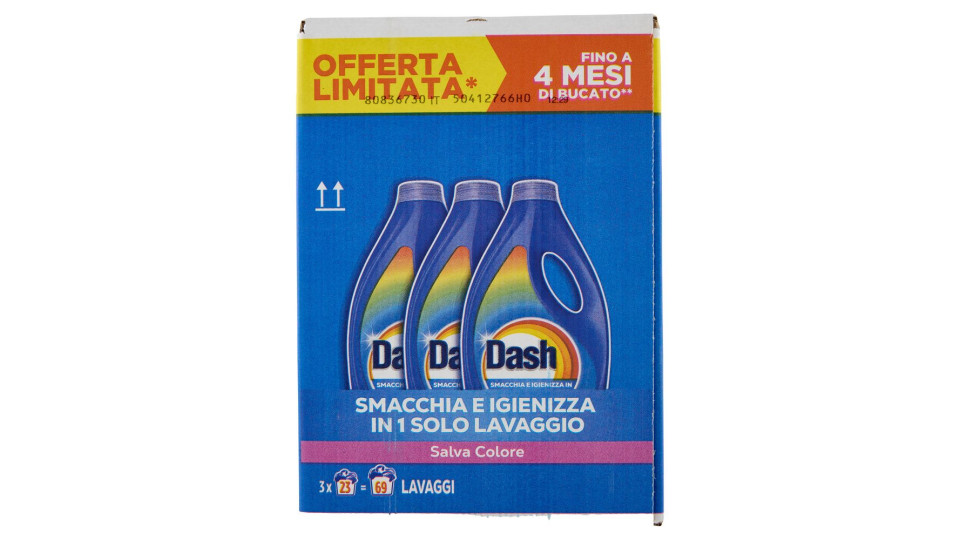 Dash Detersivo Liquido Lavatrice, Salvacolore, 3x21 Lavaggi=63 Lavaggi 3x1050ml