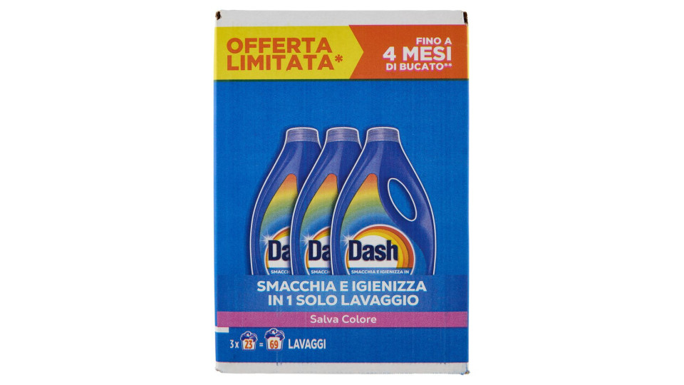 Dash Detersivo Liquido Lavatrice, Salvacolore, 3x21 Lavaggi=63 Lavaggi 3x1050ml