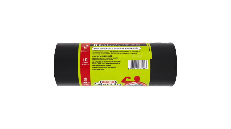Domopak Spazzy Maxi Strong 100% Riciclato da Post-Consumo 150 lt Formato Maxi 80x120 cm 10 pz