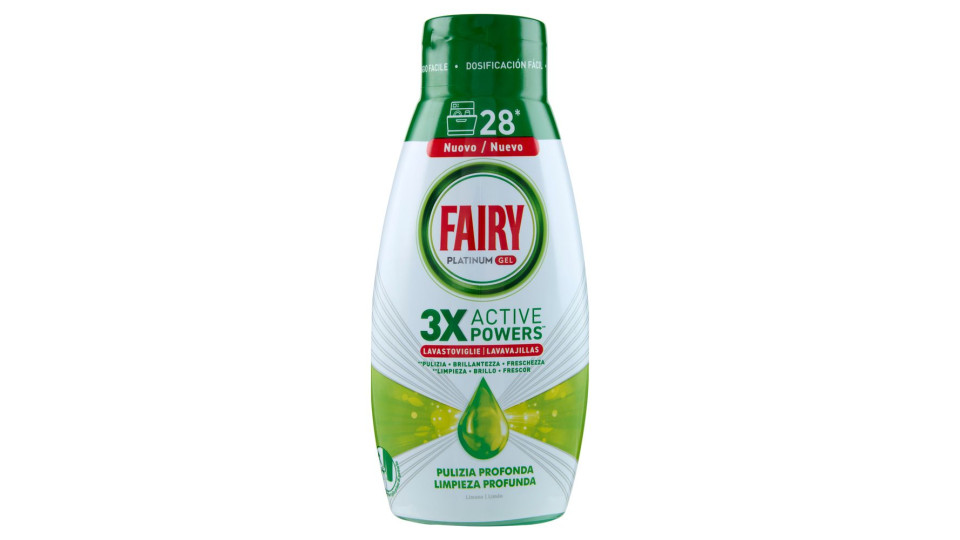 Fairy Gel Lavastoviglie Platinum Pulizia Profonda, Detersivo Piatti Limone 3x28=84 Lavaggi 3x504ml
