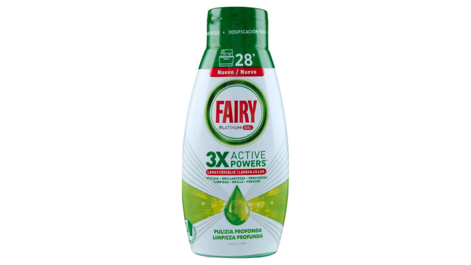 Fairy Gel Lavastoviglie Platinum Pulizia Profonda, Detersivo Piatti Limone 3x28=84 Lavaggi 3x504ml