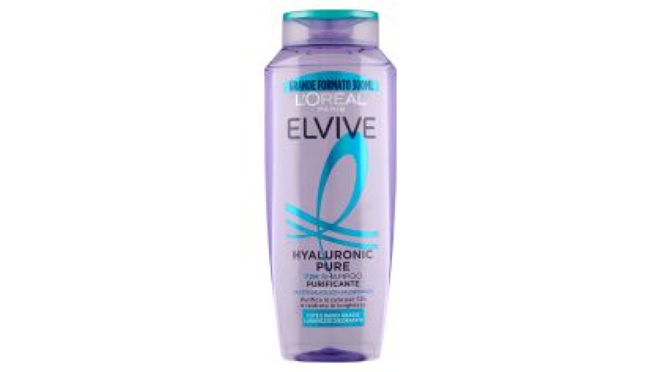 Elvive Hyaluronic Pure 72H Shampoo Purificante, per Cute e Radici Grasse, 300 ml