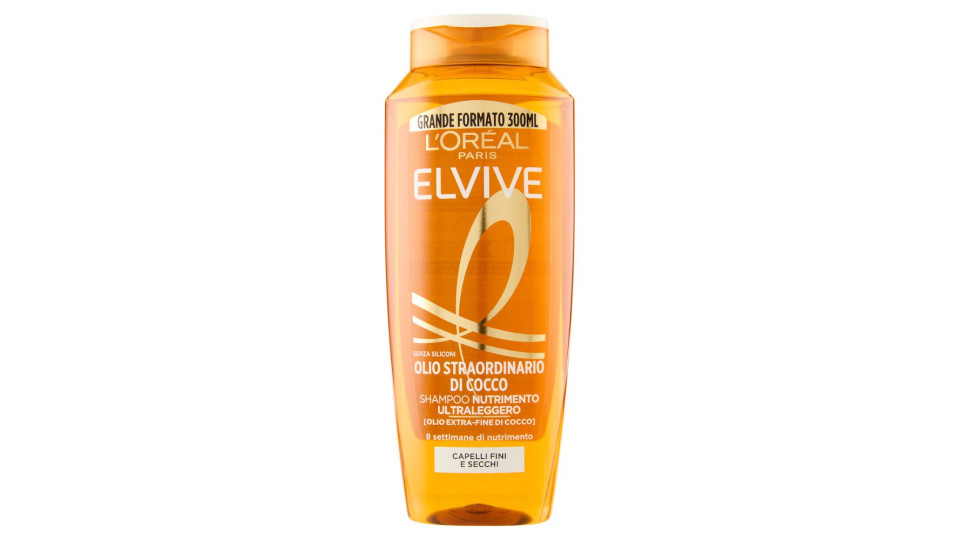 Elvive Olio Straordinario di Cocco Shampoo Nutrimento, per Capelli Fini e Secchi, 300 ml