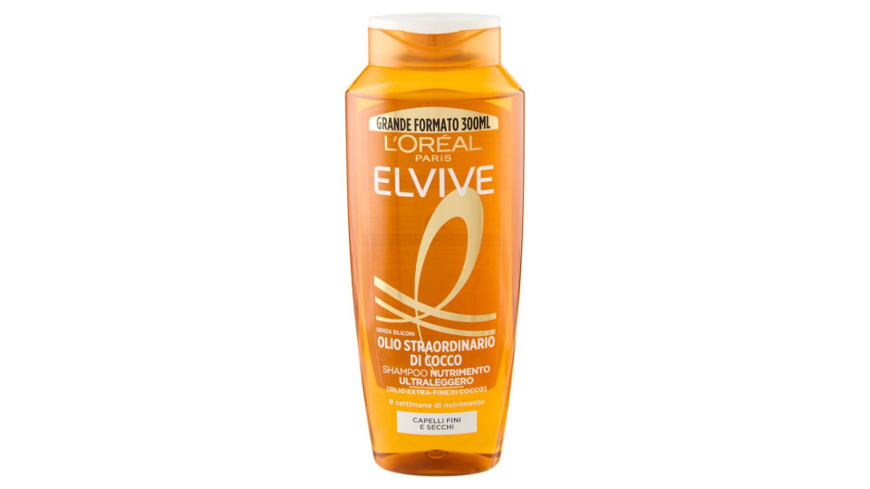 Elvive Olio Straordinario di Cocco Shampoo Nutrimento, per Capelli Fini e Secchi, 300 ml
