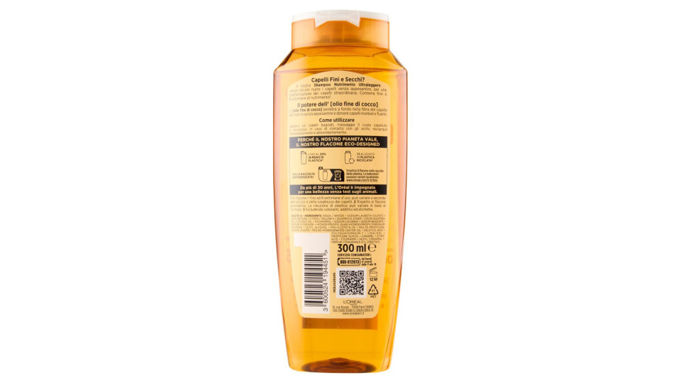 Elvive Olio Straordinario di Cocco Shampoo Nutrimento, per Capelli Fini e Secchi, 300 ml