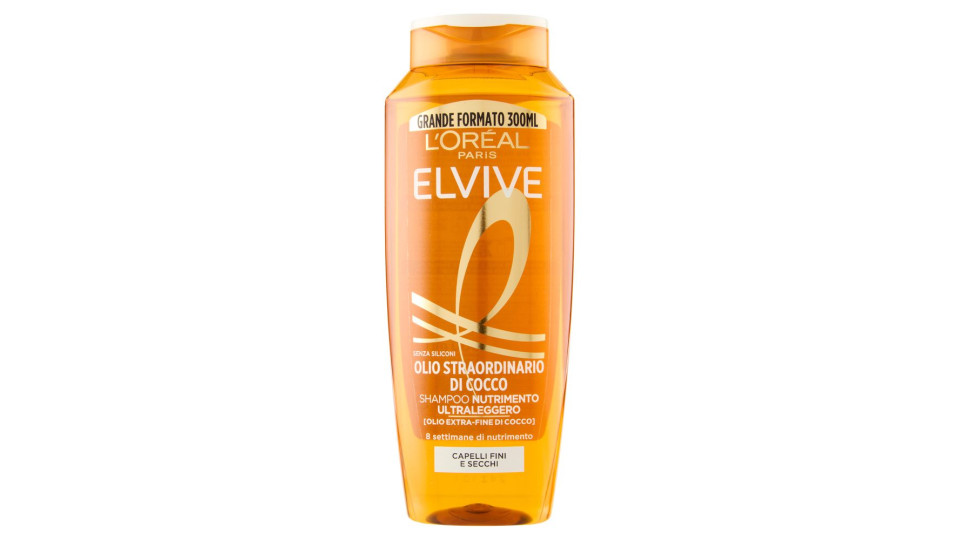 Elvive Olio Straordinario di Cocco Shampoo Nutrimento, per Capelli Fini e Secchi, 300 ml