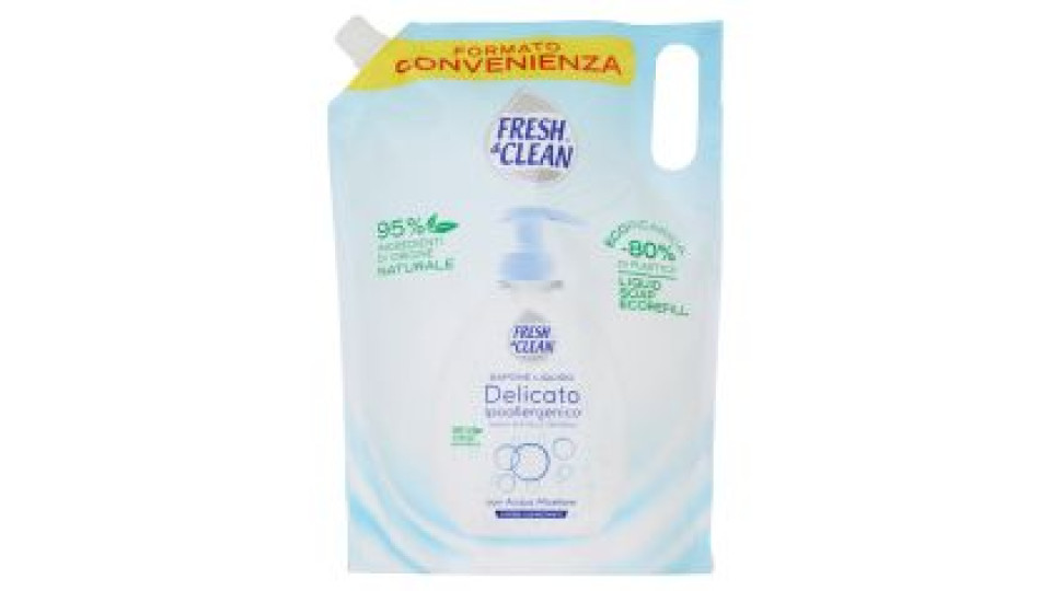 Fresh & Clean Sapone Liquido Delicato Ipoallergenico* con Acqua Micellare Ecoricarica 1000 ml