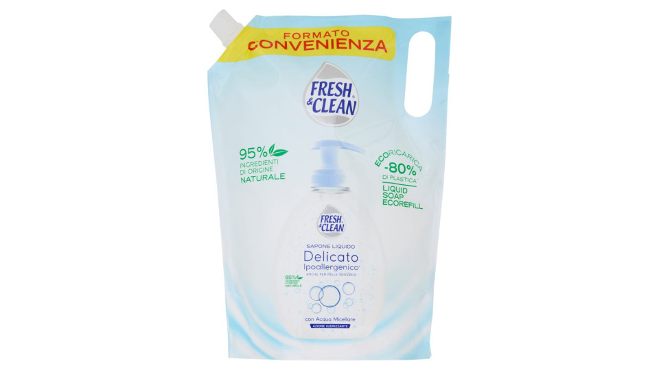 Fresh & Clean Sapone Liquido Delicato Ipoallergenico* con Acqua Micellare Ecoricarica 1000 ml