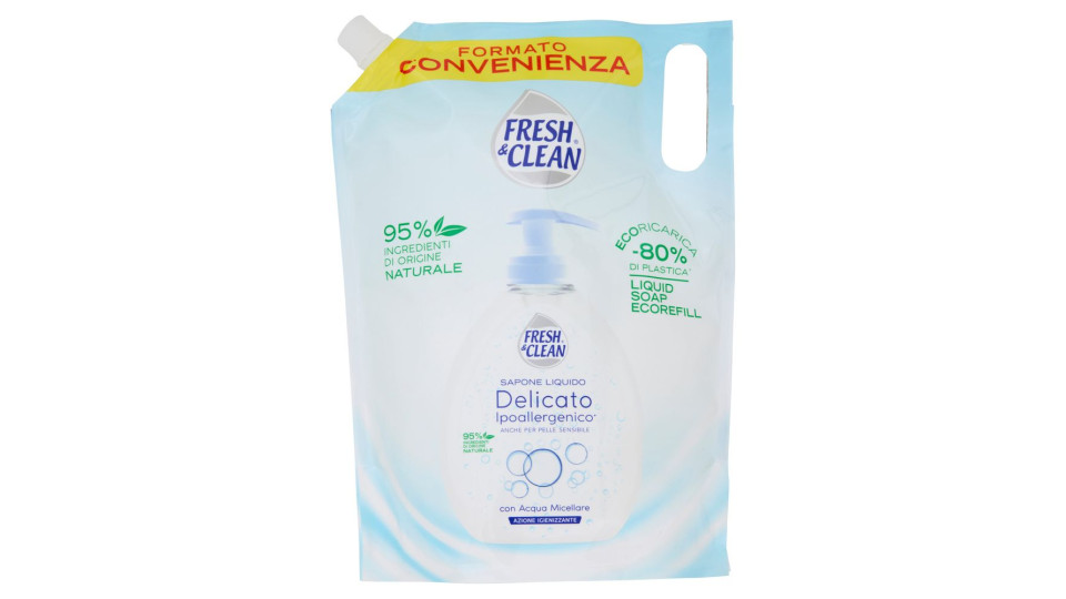 Fresh & Clean Sapone Liquido Delicato Ipoallergenico* con Acqua Micellare Ecoricarica 1000 ml
