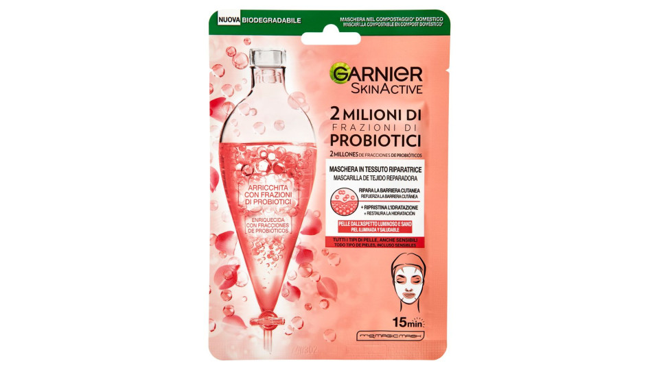 Garnier SkinActive, Maschera in Tessuto Riparatrice Arricchita con Probiotici, 22 g