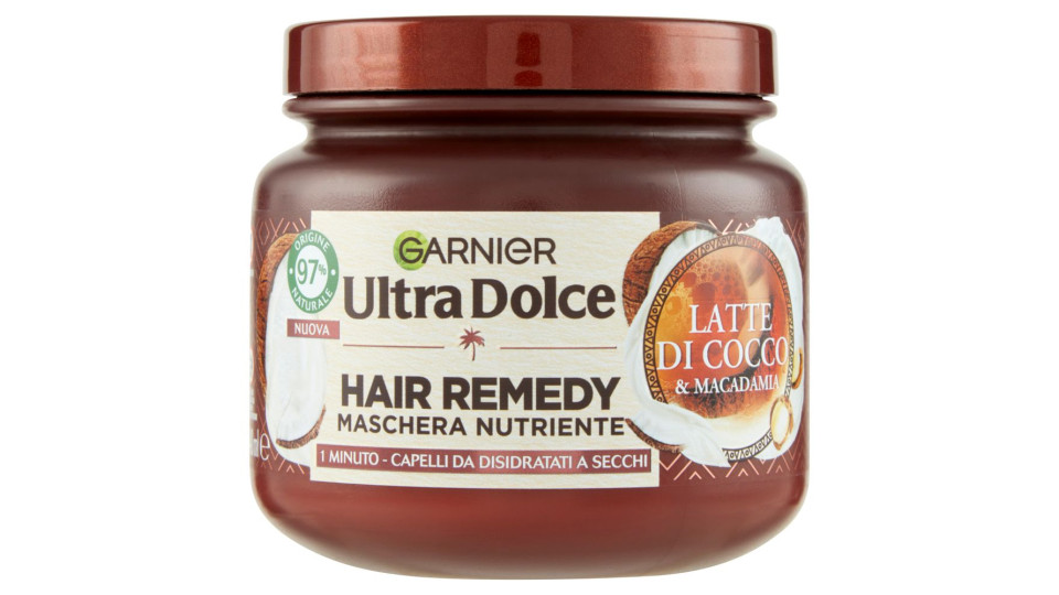 Garnier Ultra Dolce Hair Remedy Maschera per Capelli Nutriente Latte di Cocco e Macadamia, 340 ml