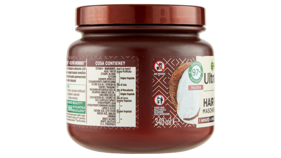 Garnier Ultra Dolce Hair Remedy Maschera per Capelli Nutriente Latte di Cocco e Macadamia, 340 ml