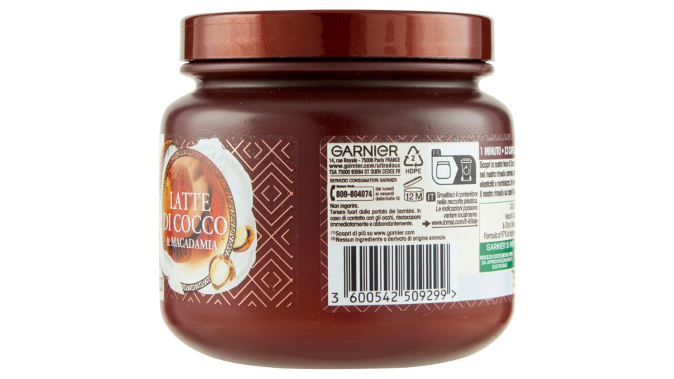 Garnier Ultra Dolce Hair Remedy Maschera per Capelli Nutriente Latte di Cocco e Macadamia, 340 ml
