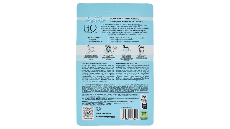 HQ K-Beauty Maschera Bubble Attivi: Acido Ialuronico - Collagene