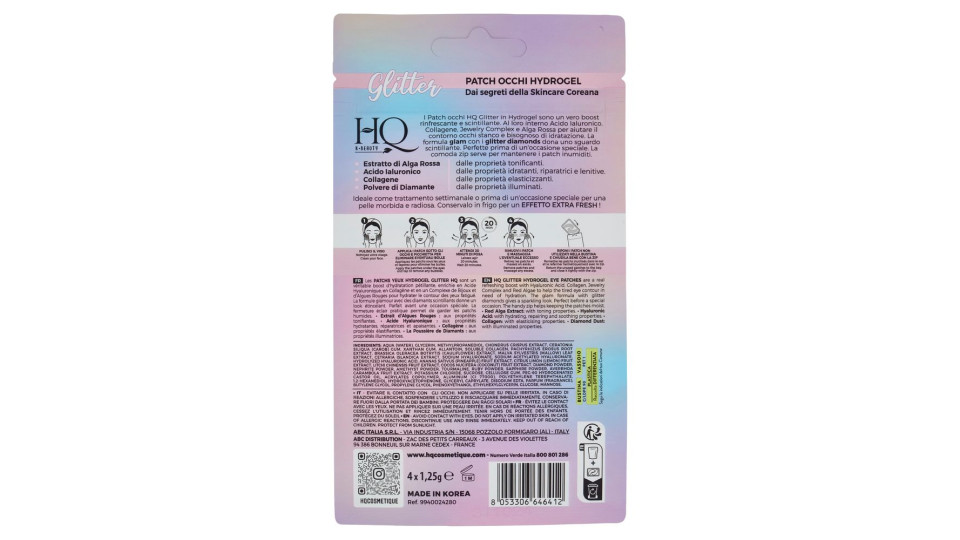 HQ K-Beauty Patch Occhi Hydrogel Glitter Attivi: Idratanti - Illuminanti 4 x 1,25 g