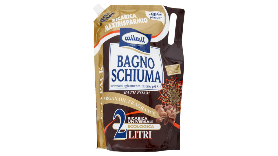milmil Bagno Schiuma Argan Oil Fragrance Ricarica Universale Ecologica 2 Litri