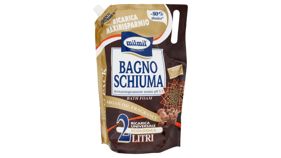 milmil Bagno Schiuma Argan Oil Fragrance Ricarica Universale Ecologica 2 Litri