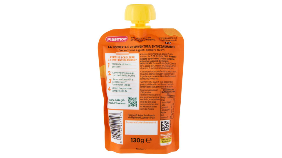 Plasmon i Fruttini Pesca e Mango con Mela e Banana 130 g