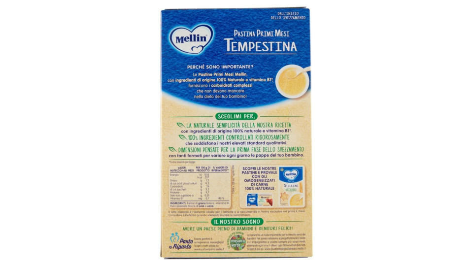 MELLIN Pastina 100% Naturale Tempestina con farina Grano Tenero 320 g